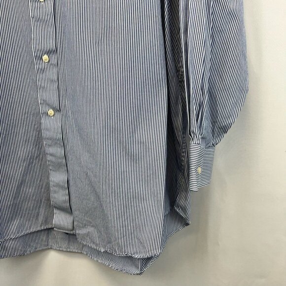 Members Mark Mens Button Down Shirt Blue White Striped Long Sleeve Pocket 17.5 - Picture 7 of 11